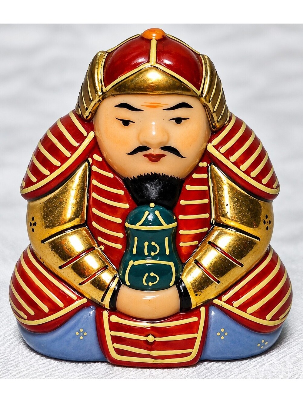 Vintage Japanese Bishamonten Lucky God Porcelain Samurai Figurine 2"